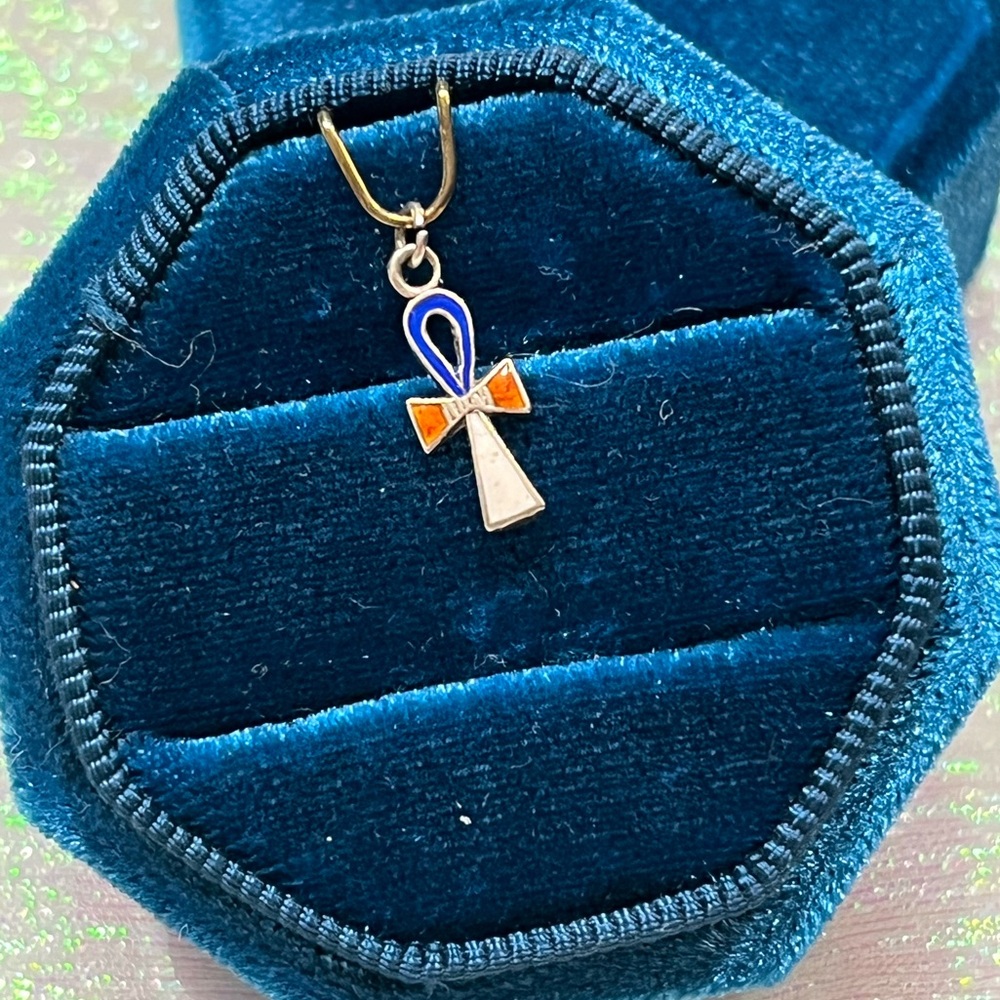Antique 800 German Silver Enameled Ankh Charm .3 grams